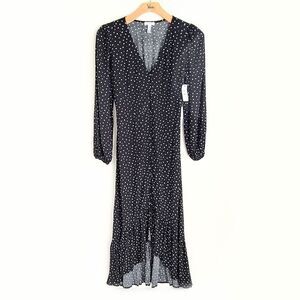 Leith Black Spaced Sketch Ditsy Dot Maxi Dress Womens S Button Front Brand New